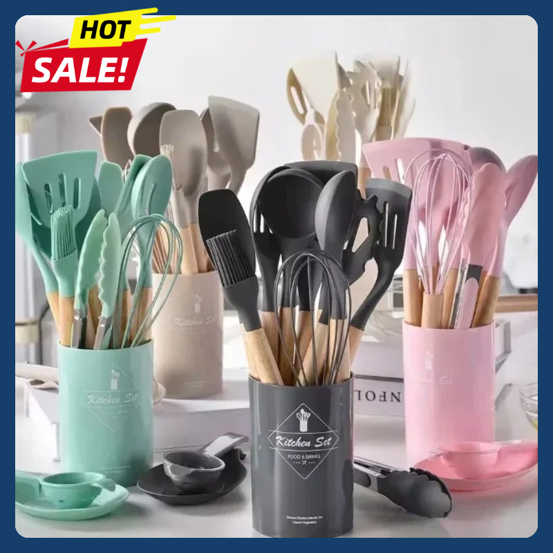 Silicone Spatula Set - 12Pcs Silicone Utensils Set Non-Stick Cookware