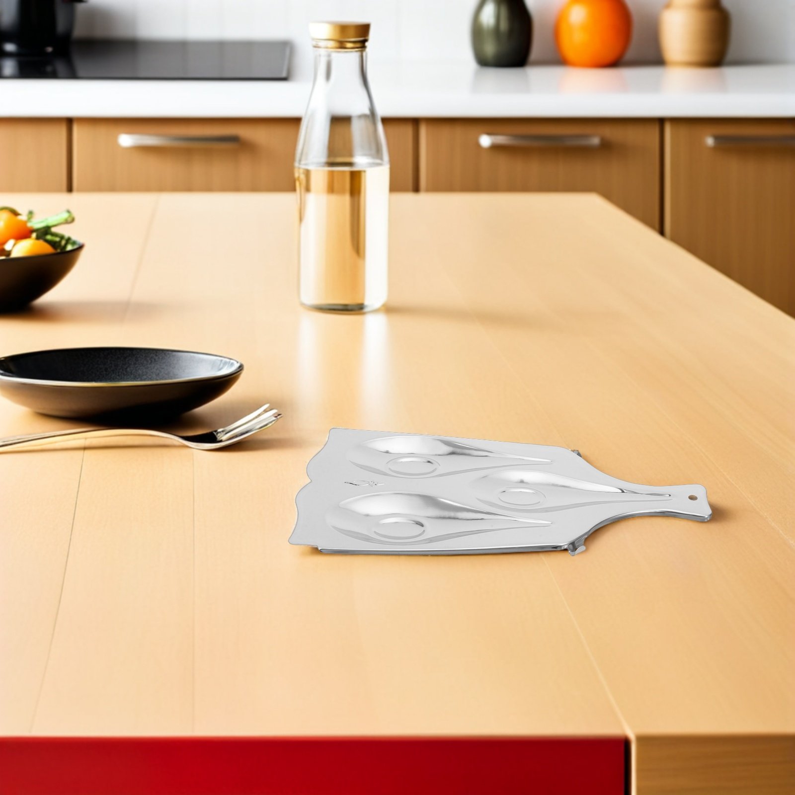 Kitchen Utensil Holder - Stainless Steel Three-Compartment Spoon Rest for